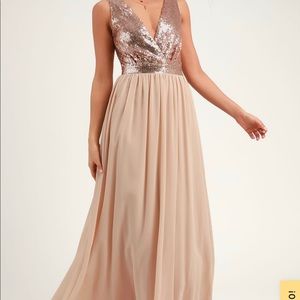 Elegant Encounter Champagne Sequin Maxi Dress